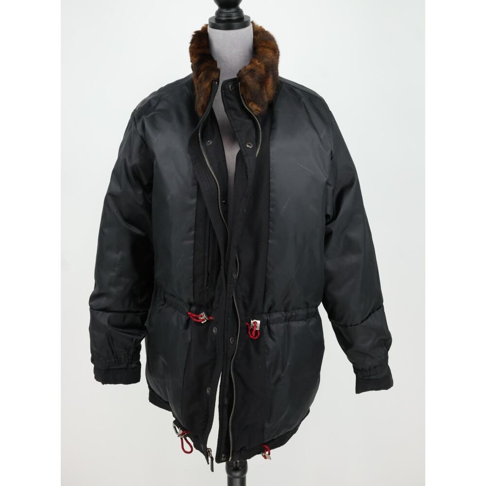 LRL Ralph Lauren Coat Womens Large Black Faux Fur Collar Zip Snaps Lined Jacket - Picture 12 of 16